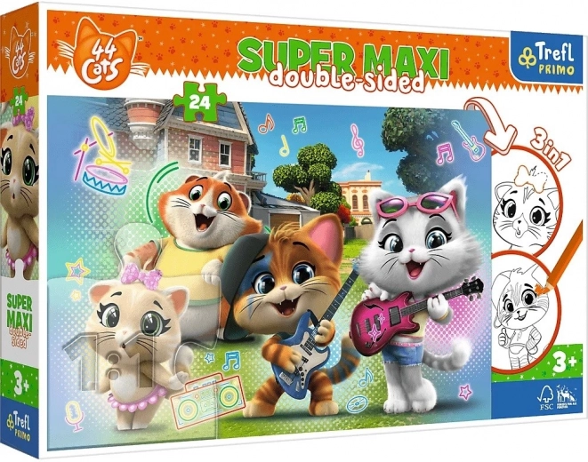 Puzzle Super Maxi 24 piese – pisici vesele 44 CATS, reversibil 3‑în‑1