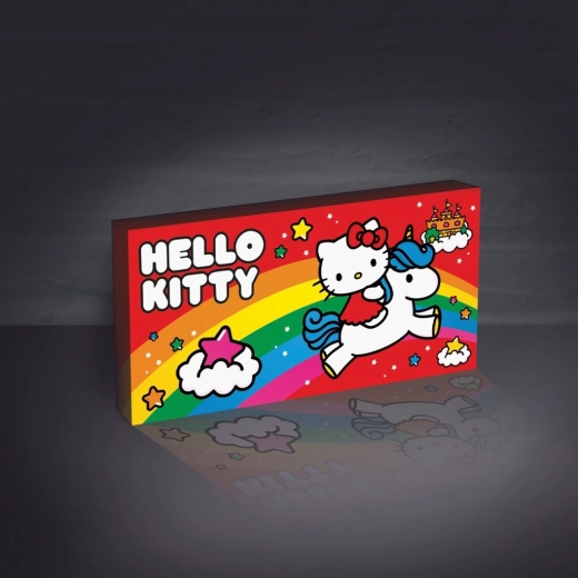 Tablou luminos Hello Kitty pe perete cu unicorn