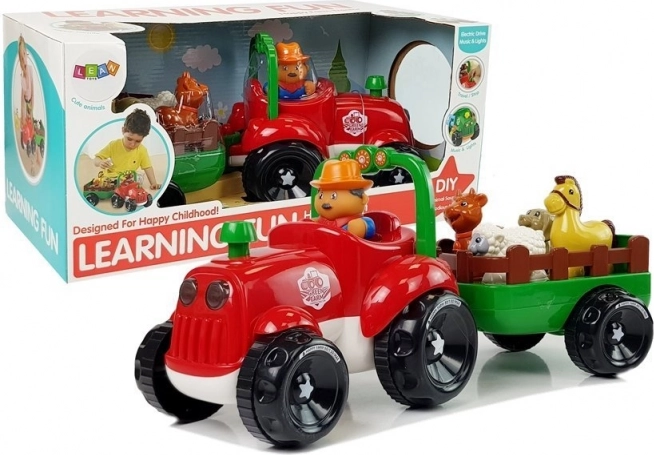Tractor muzical cu remorcă și animăluțe pe baterii