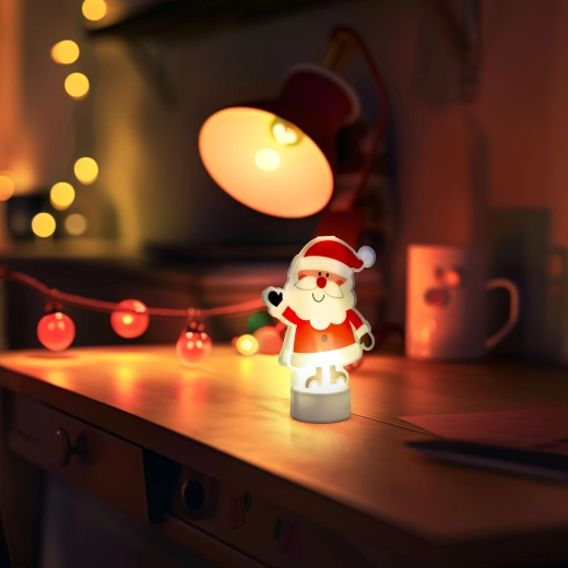 Decorațiune LED de Crăciun cu Moș Nicolae și lumină albă caldă, alimentată cu baterii