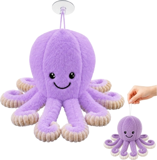 Caracatiță de pluș cu ventuză, mov 16 cm - 1 bucată