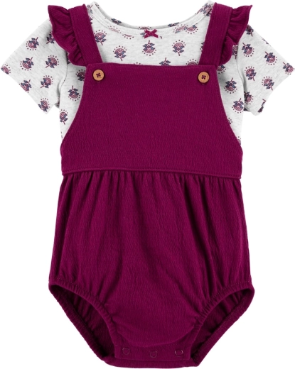 Set Carter's: tricou cu mânecă scurtă și pantalonași cu bretele pink floral pentru fetiță (3 m)