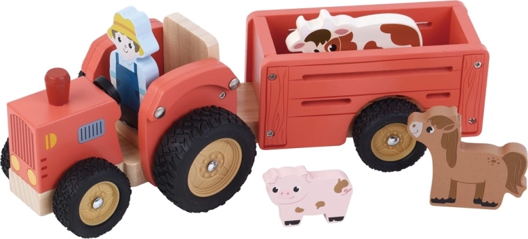 2Kids Toys tractor din lemn cu remorcă și figurine