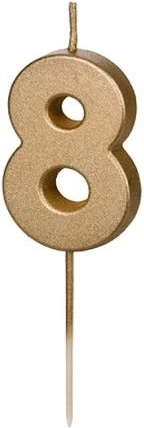 Lumânare aniversară aurie, cifra 8, 4,5 cm