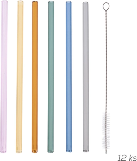 Paie din sticlă borosilicată 20 cm – set de 12 buc. cu perie de curățare
