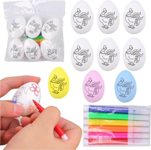 Ouă de Paște din polistiren pentru pictat cu markere, cocoș – 6 buc.