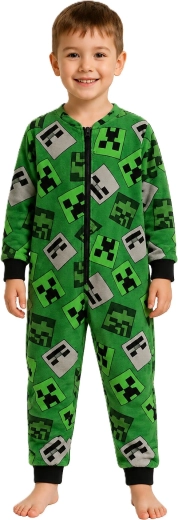 Salopetă din fleece pentru copii Minecraft, verde-neagră