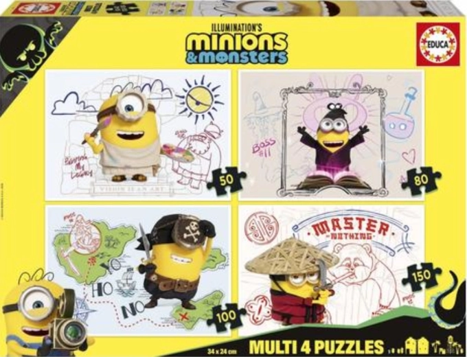 Puzzle Educa Minioni și monștri 4în1 (50/80/100/150 piese)