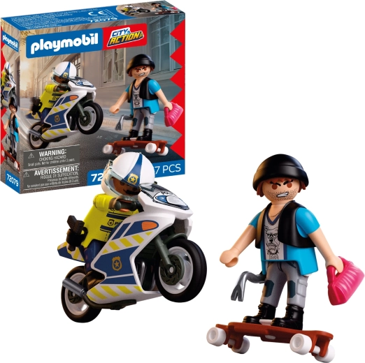 Playmobil City Action urmărire polițienească pe motocicletă – set de figurine și accesorii