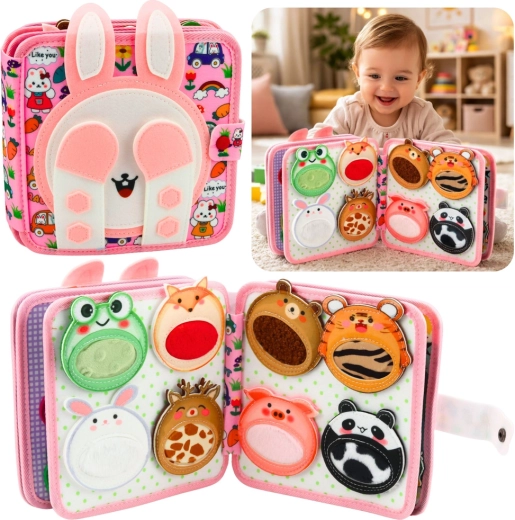 Carte senzorială textilă din fetru – iepuraș roz 3D