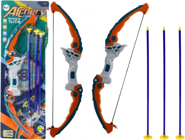 Arc pentru copii cu săgeți cu ventuză verde‑portocaliu, 3 buc.