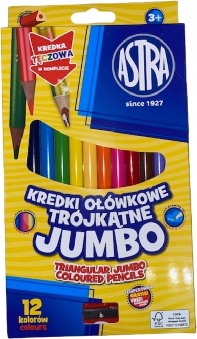 ASTRA Creioane triunghiulare 12 buc Jumbo cu ascuțitoare (inclusiv creion multicolor)