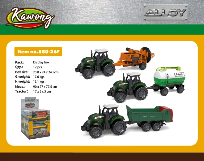Tractor cu accesorii metal/plastic 17 cm