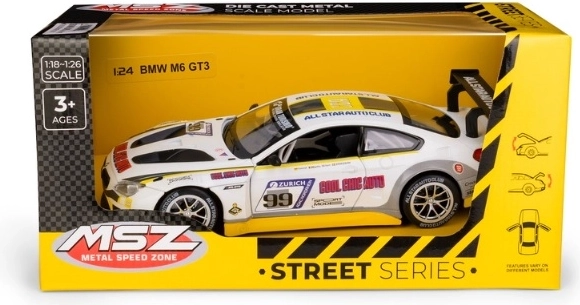 Model de mașină de curse MSZ BMW M6 GT3 la scara 1:24, alb
