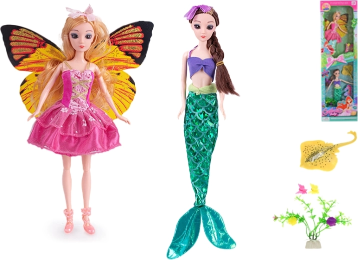 Set de păpuși zână și sirenă 29 cm cu accesorii