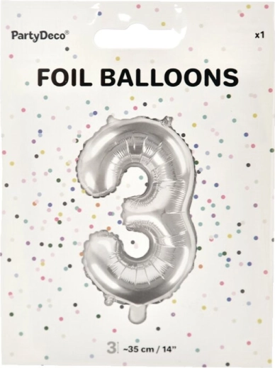 Balon din folie cifra 3 argintiu 35 cm