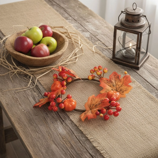 Decorațiune de toamnă coroniță cu frunze de arțar, 22 cm