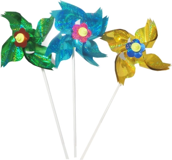 Morisca holografică colorată pe tijă din plastic