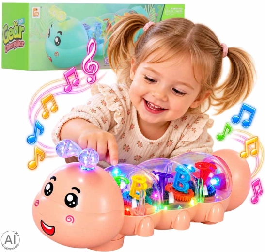 Omida interactivă târâtoare cu lumini LED și melodii, roz