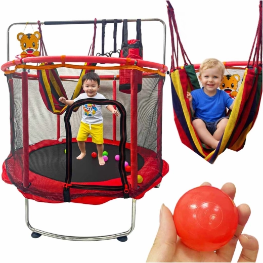 trambulină de grădină pentru copii cu plasă și coș 150 cm roșie