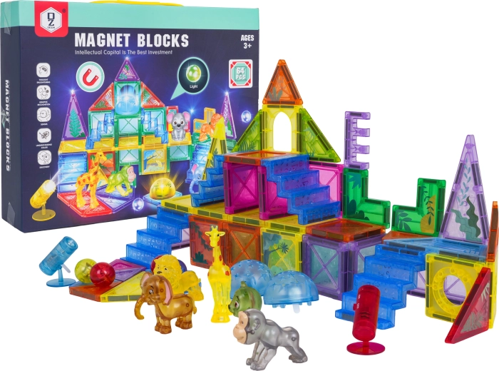 Set de construcție magnetică 3D ZOO, 64 de piese
