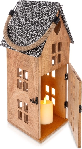 Lampion LED din lemn de mango 22 × 48 cm