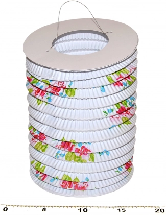 Lampion cilindru de hârtie Alb cu flori 15 cm