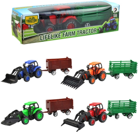Tractor de fermă cu încărcător frontal și remorcă 9 cm în cutie - 1 bucată