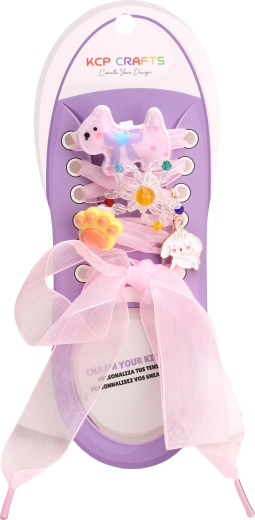 Set de accesorii decorative pentru șireturi – cățel mov și fundă portocalie