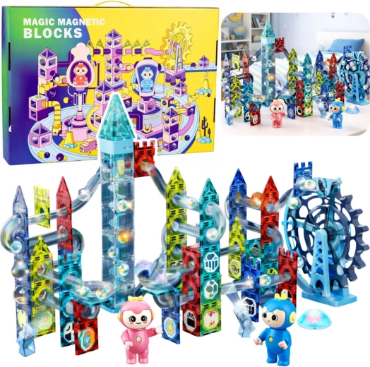 Set de construcție magnetică – pistă cu bile cu roată panoramică, 118 piese