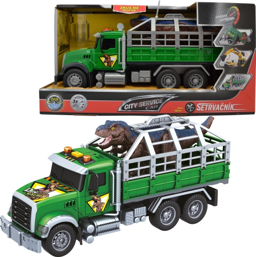 Camion pentru transportul dinozaurilor cu sunete și lumini 1:14
