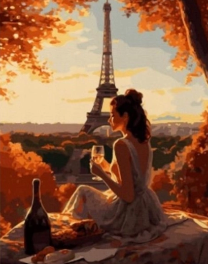 Pictură cu diamante – femeie la Paris 30 × 40 cm