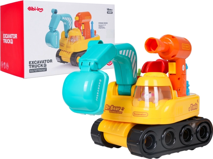 Excavator multifuncțional demontabil pentru copii, cu lumină și sunete