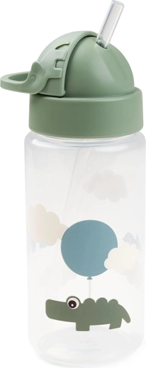 Sticlă Done by Deer cu pai Happy clouds verde 350 ml