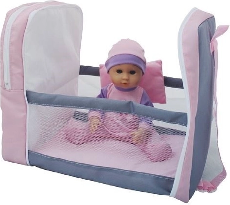 Păpușă cu rucsăcel și pătuț Bambolina