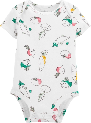 Body pentru bebeluși Carter’s cu mânecă scurtă Ivory Vegetables, pentru fetițe, măr. 56