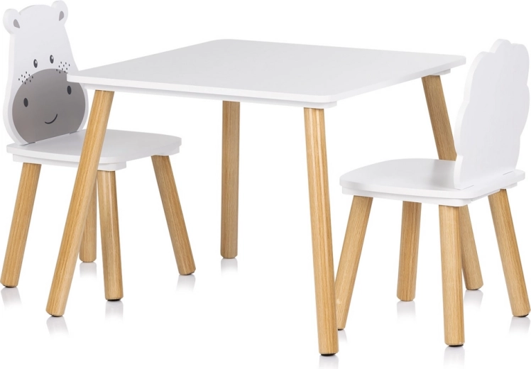 Măsuță și scaune pentru copii din lemn HIPPO și LION