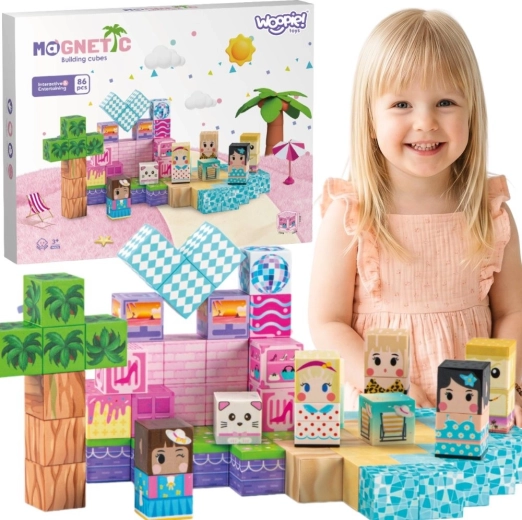 Woopie cuburi magnetice – set educativ 3D de construcție 86 piese (Montessori) pentru copii de la 3 ani