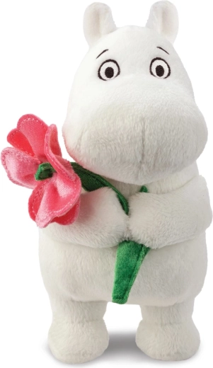 Figurină de pluș Moomin în picioare cu floare roz 17 cm - 1 bucată