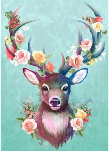Pictură cu diamante – pui de cerb cu coarne florale 30 × 40 cm
