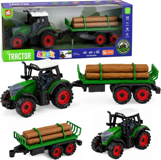 Tractor fermier pentru copii cu remorcă pentru lemne, cu acționare cu volant (inerțială) 35 cm