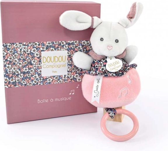 Set cadou Doudou – iepuraș roz de pluș cu melodie, 20 cm