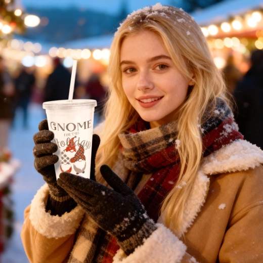 Pahar din plastic de Crăciun cu pai și capac 473 ml