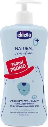 Chicco șampon pentru păr și corp Natural Sensation cu aloe și mușețel 750 ml