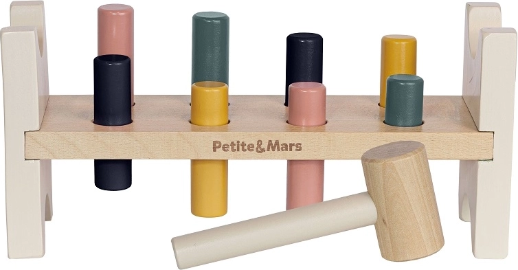 Banc de bătut din lemn PETITE&MARS Big Bang, roz Aurora, 12m+