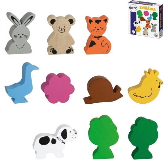 Set de animăluțe din lemn în cutie