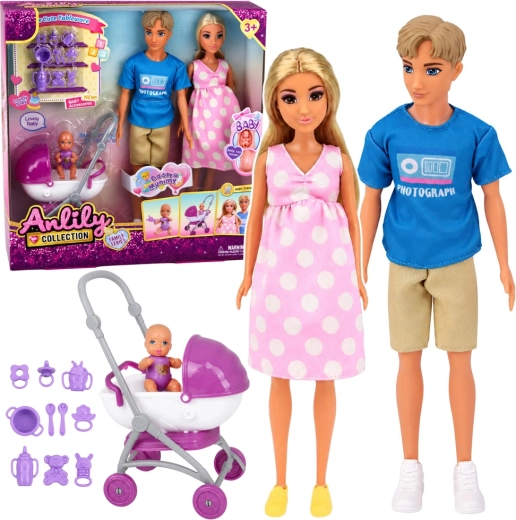 Set de păpuși pentru familie Anlily Collection cu bebeluș, cărucior și accesorii