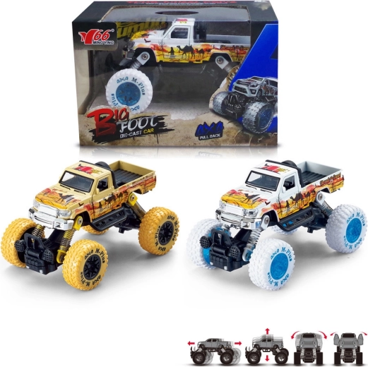 Mașină off-road Big Foot pick-up 1:30 galben/alb cu mecanism cu recul