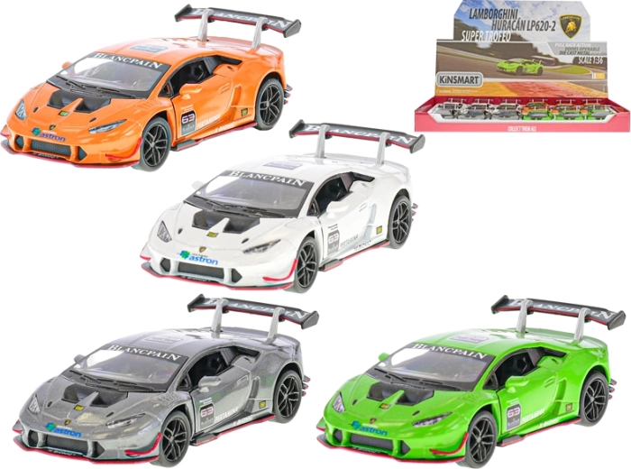 Model metalic Lamborghini Huracán LP620-2 1:36 cu mecanism pull-back, 12 cm