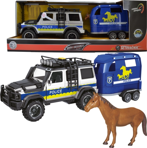 Mașină de poliție cu remorcă și cal 1:14 cu lumini și sunete